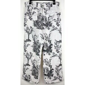 Joie Wide Leg Pants Cropped 100% Linen Toile Black Cottagecore, Size 10